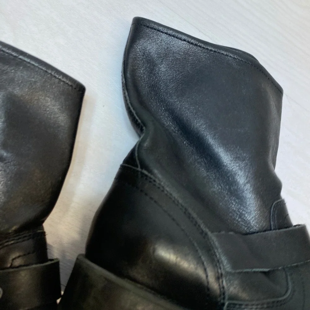 Frye Boys Size 3.5 Engineer Boots Moto Buckle Black Leather Mid Calf 3487501-BLK